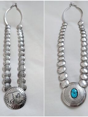 Vintage sterling silver Native American Necklace turquoise buffalo reversible